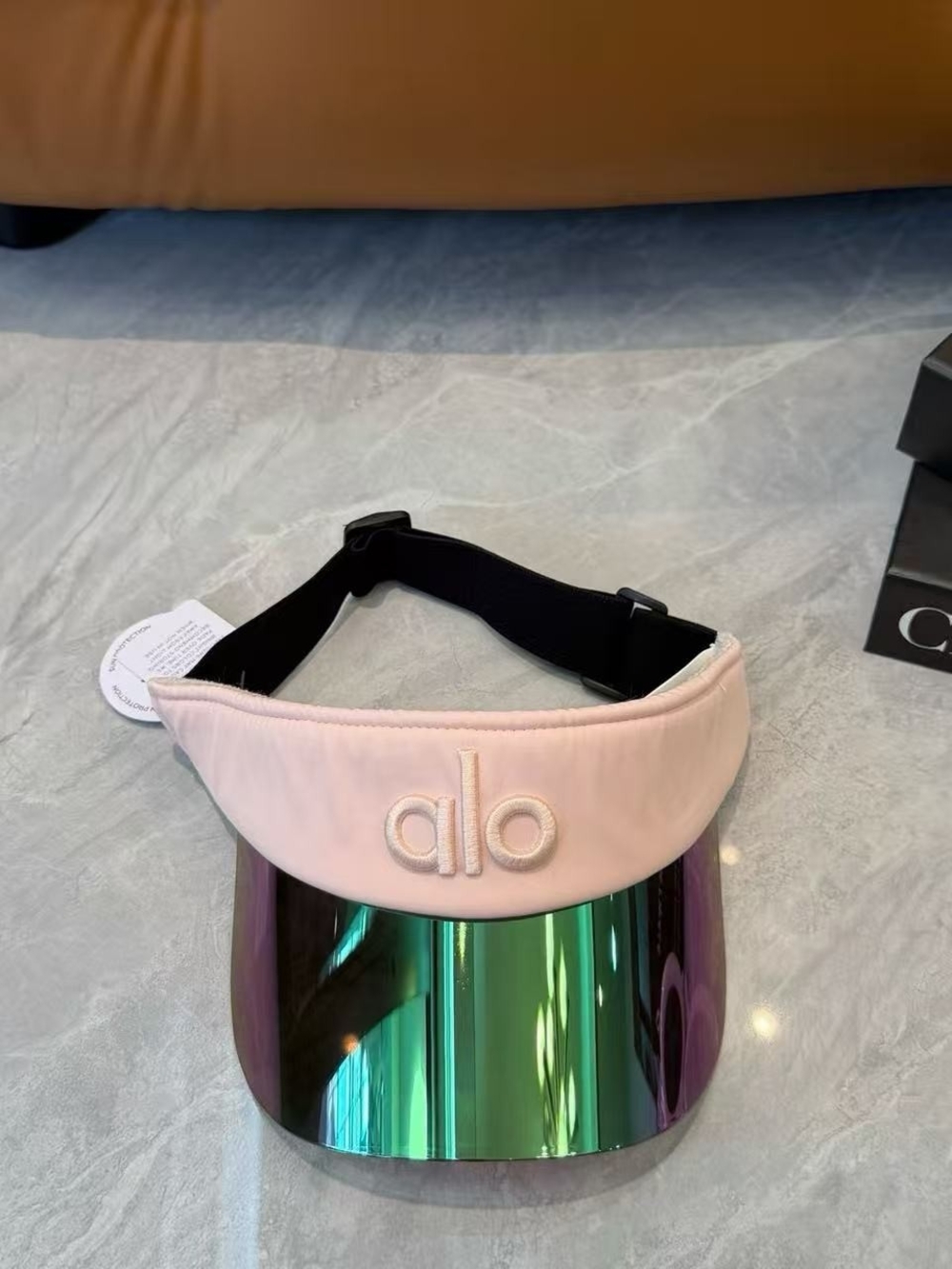 New Alo Pink Embroidered Sun Visor, Iridescent Reflective Brim Adjustable Sport